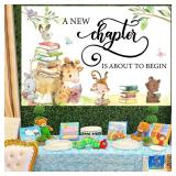 JOYMEMO Storybook Baby Shower Backdrop - A New Chapter is About to Begin Baby Shower Decorations, Storybook Theme Forest Animal Party Supplies