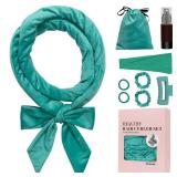 ZILAMPU No Heat Curling Rod Headband for Women & Girls, 70\" Velour Overnight Hair Curlers Wrap for Long, Lazy Curls - Blue-green