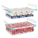 iSPECLE Chest Freezer Organizer - 2 Pack Hanging Freezer Organizer Bins with Expandable Handle for 10 to 20 Cu.Ft, Sort and Easy Slide to Get Bottom Frozen Food, Sturdy Baskets, White