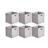 Amazon Basics Collapsible Cube Storage Organizer Bins, 6-Pack, 10.5 x 10.5 x 11 inches, Light Grey