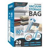 20 Pack Vacuum Storage Bags, Space Saver Bags (4 Jumbo/4 Large/4 Medium/4 Small/4 Roll) Compression for Comforters and Blankets, Sealer Clothes Storage, Hand Pump Included