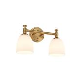 Ntsunxeko Gold Bathroom Vanity Light Fixtures, 2-Light Bathroom Vanity Light Fixtures Over Mirror, Traditional Vanity Lights for Living Room, Milk White Glass Shades, Standard E26 Base, Aged Brass
