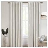 100% Blackout Curtains 90 Inches Long for Living Room 2 Panels Set, Room Darkening Energy Saving Curtain Window Coverings Elegant Flax Linen Hook Belt Pleated Drapes Aesthetic Bedroom(W50\"xL90\",Birc