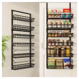 Mefirt Over The Door Pantry Organizer, Pantry Storage and Organization, 6-Tier Adjustable Hanging Baskets, Metal Wall Mount Spice Rack Seasoning Shelves for Home & Kitchen, Laundry Bathroom - Black