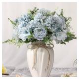 JARELING Peonies Artificial Flowers in Vase, Fake Hydrangea Silk Peony Flower Bouquet with Vase Faux Flowers Arrangement Decor Home Table Dining Room (Blue)