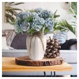 JARELING Peonies Artificial Flowers in Vase, Fake Hydrangea Silk Peony Flower Bouquet with Vase Faux Flowers Arrangement Decor Home Table Dining Room (Blue)