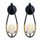 Aimto Wall Sconce Candle Holder Black Wall-Mount Metal Candle Holders Hanging Iron Wall Candle Sconce Holder and use Hemp Rope Decoration,for Home,Living Room, Bathroom, Dining Room, Set of 2