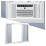 Memrita Window AC Side Panel with Frame Set,Air Conditioner Accordion Filler Curtain Replacement for Window AC Units,Fits Most 5,000 BTU Units,White,2 Pack