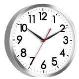 AKCISOT Wall Clock 12 Inch Silent Wall Clocks Battery Operated Non Ticking - Modern Silver Clock Decorative for Kitchen, Bathroom, Bedroom, Living Room, Office, Home