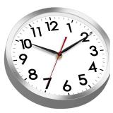 AKCISOT Wall Clock 12 Inch Silent Wall Clocks Battery Operated Non Ticking - Modern Silver Clock Decorative for Kitchen, Bathroom, Bedroom, Living Room, Office, Home