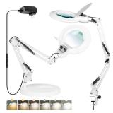 10X Magnifying Glass with Light and Stand, KIRKAS Upgrade Infinite Color Modes & Stepless Dimming LED Magnifying Lamp with Clamp, 2 in 1 Lighted Magnifier Lamp for Craft Reading Hobby Close Work-White