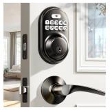 Veise Keyless Entry Door Lock with 2 Lever Handles - Electronic Keypad Deadbolt, Auto Lock, Back Lit & Easy Installation Design, Front Door Handle Sets, Matte Black