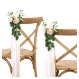 DreamBuilt Wedding Aisle Decorations - Set of 10 Pew Flowers - Artificial Roses & Eucalyptus - Pink & Cream - 5.5\" x 13\" - Elegant Traditional Modern Style - Chair Flowers