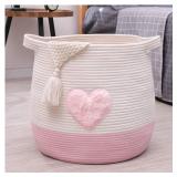 childishness ndup Large Cotton Rope Basket, Woven Storage Basket for Toy, Laundry and Blanket Organizer Basket, Round Hamper Basket with Handles for Kid