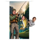 Gone Fishing Party Decorations Fisherman Photo Door Banner Fishing Photo Booth Props, Large Backdrop Hanging for Kids Boys Girls Fisher Tournament Birthday Party Game Decor Favors Supply