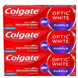 Colgate Optic White Purple Toothpaste for Whitening, Enamel-Safe Mint, 3 Pack, 4.2 oz