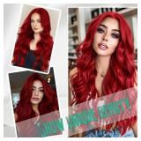 Long Red Wig for Women 26Inch Wavy Curly Wigs Synthetic Heat Resistant Hair Replacement Wig for Daily Party Halloween Costume