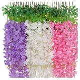 Waipfaru 12 Pack Wisteria Hanging Flowers, 3.6 Feet White & Pink & Purple Wisteria Artificial Flowers, Hanging Flowers for Wedding Decoration, Vines for Bedroom Home Wall Decor