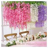 Waipfaru 12 Pack Wisteria Hanging Flowers, 3.6 Feet White & Pink & Purple Wisteria Artificial Flowers, Hanging Flowers for Wedding Decoration, Vines for Bedroom Home Wall Decor