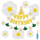 Daisy Balloons, Huge White Flower Aluminum Foil Balloons, Daisy Party Banners, Triangle Hat, Manual Pump Inflator for Birthday, Baby Shower, Wedding, Daisy Party Decorations Supplie. (Style B)