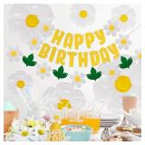 Daisy Balloons, Huge White Flower Aluminum Foil Balloons, Daisy Party Banners, Triangle Hat, Manual Pump Inflator for Birthday, Baby Shower, Wedding, Daisy Party Decorations Supplie. (Style B)