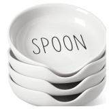 LE TAUCI Spoon Rest for Kitchen Counter, Spoon Rest for Stove Top, Farmhouse Kitchen Decor, Ceramic Utensil Holder for Cooking, 5 Inch - Set of 4, Oyster White