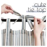 jinchan Tie Top Linen Kitchen Curtains 36 Inch Length Striped Tier Curtains Ticking Stripe Small Drapes for Living Room Bathroom Cafe Small Window Farmhouse Rustic Rod Pocket 2 Panels Blue