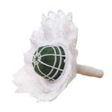 JIANWEI Bride Bouquet Holder, DIY Wedding Foam Bouquet Handle, Home Exquisite Supplies with Lace Trim, Fresh Artificial Flower Holder Decoration(White)