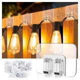 24 PCS Hooks for Outdoor String Lights Clips, Heavy Duty Cable Clips Hooks for Hanging Christmas Lights With Waterproof Adhesive Strips , UV-Resistant Wall Wire Cord Holder for Porch Patio Decor