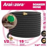 Araiozora Soaker Hose 15 FT,Heavy Duty Solid Brass Connector 1/2â Ruber Drip Irrigation Hose for Garden Flower Bed&Yard,Landscaping