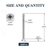 #10 x 2\" Sheet Metal Screws 100Pcs 410 Stainless Steel Flat Head Tek Screws Fast Self Tapping Screws by SG TZH