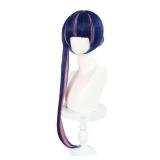 ANOGOL Hair Cap+Stocking Wig with Bangs and Bun for Women Stocking Cosplay Blue Wigs Blue Pink Hair Bun Updo Wigs Blue and Pink Anime Wig Halloween Party