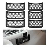 Dickno 6 PCS Car Pocket Phone Net, Universal Seat Side Storage Net Bag with Double Sided Tape, Automotive Frame Storage Net Pocket, Vehicle Interior Organizer for Phone Purse Bag