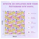 HTVSTD New Years 3D Inflated HTV Vinyl - 10 Sheets 12\"x10\" Black HTV Iron on Vinyl 3D Inflated New Years Patterned Heat Transfer Vinyl