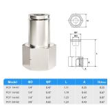 TAILONZ PNEUMATIC Copper Nickel Plating Female Straight 1/4 Inch Tube OD x 3/8 Inch NPT Thread Push to Connect Fittings PCF-1/4-N3(Pack of 2)