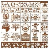 AFRITEE Western Cowboy Stencils for Painting - 20 Pieces Small Landscape Longhorn Skull Reusable Stencils for Painting on Wood, Country Music Beer Drawing Template DIY Home Wood Fence Rock Decoration