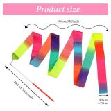 2Pcs Rhythmic Dance Ribbons 78.7 Inch Rainbow Gymnastics Ribbon Dancer Wands Dance Twirling Sticks Sparkling Baton Streamer for Artistic Dancing Gymnastic Circus Carnival Show Outdoor Play (Colorful)