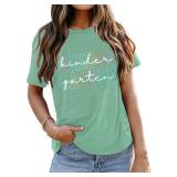 Kindergarten Teacher Shirts Women Preschool Teacher T-Shirt Tiny Humans Tee Funny Teaching Tee Summer Short Sleeve Top Green