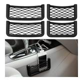 Dickno 4 PCS Car Pocket Phone Net, Universal Seat Side Storage Net Bag with Double Sided Tape, Automotive Frame Storage Net Pocket, Vehicle Interior Organizer for Phone Purse Bag