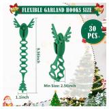 Axcoix 30 PCS Christmas Garland Ties, Adjustable Hangers Hooks for Mantle, Reusable Holder Stocking Holders for Stairways Banister Front Door
