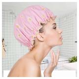Dual-Layered Shower Cap,6-pack Shower Caps for Women Reusable Waterproof with Unique Patterns: Butterflies, Stars, Hearts,Elastic Plastic Hair Cap Perfect for Women Ladies Spa Salon (#1-multi-color)