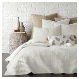 Levtex Home - Cross Stitch Cream Quilt Set - Full/Queen Quilt + Two Standard Pillow Shams - Cross Stitched Pattern - Quilt Size (88x92in.) and Pillow Sham Size (26x20in.) - Reversible - Cotton Fabric