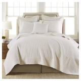 Levtex Home - Cross Stitch Cream Quilt Set - Full/Queen Quilt + Two Standard Pillow Shams - Cross Stitched Pattern - Quilt Size (88x92in.) and Pillow Sham Size (26x20in.) - Reversible - Cotton Fabric