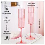 Ciaell 24 Pack Pink Plastic Champagne Flutes - 6oz Ribbed Disposable Champagne Glasses - Pink Vintage Mimosa Glasses with Long Stem, Elegant & Lightweight for Weddings and Party