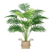 Der Rose Fake Palm Tree 28Inch Tall Fake Plant Potted Faux Areca Artificial Tree with Hand-Woven Baskets with Handles for Indoor Outdoor Home Office Bedroom Porch Balcony Decor