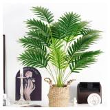 Der Rose Fake Palm Tree 28Inch Tall Fake Plant Potted Faux Areca Artificial Tree with Hand-Woven Baskets with Handles for Indoor Outdoor Home Office Bedroom Porch Balcony Decor