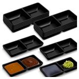 Gejoy 12 Pcs Dual Dipping Sauce Bowls Soy Sauce Dish Bowls Two Compartments Party Trays Divided Fondue Plates for Restaurant Kitchen Sushi Soy (Black)