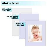 Egofine Pack of 25 White Pre-Cut Mat Board 11x14 Picture Mat for 8x10 Photo with White Core Bevel Cut Mattes Sets. Includes 25 High Premier Acid Free Mats & 25 Backing Board & 25 Clear Bags