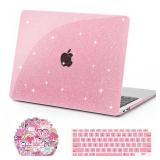 Anban Compatible with MacBook Air 13 inch Case M1 2021 2020 2019 2018 Release A2337 A2179 A1932, Glitter Plastic Hard Shell Case for MacBook Air 13.3 inch+Keyboard Cover+Screen Protector, Sparkly Pink