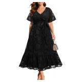 Plus Size Black Dress 2025 Wedding Guest Cocktail Wrap V Neck Summer Maxi Flutter Sleeve Lace Floral Long Dresses